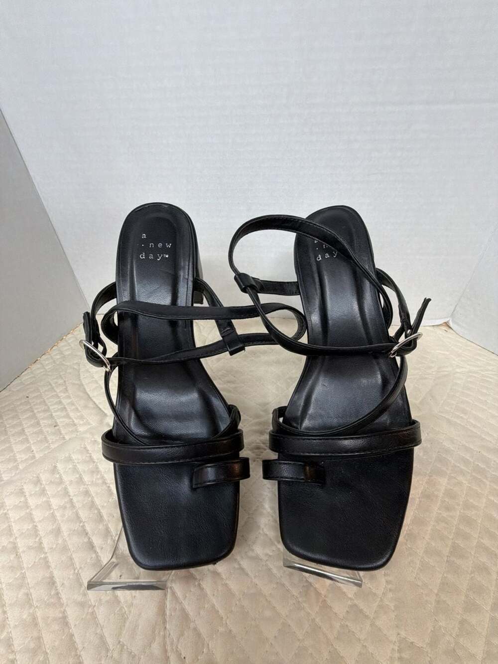 A New Day Strappy Block Heel Sandals Size 7 1/2 Black